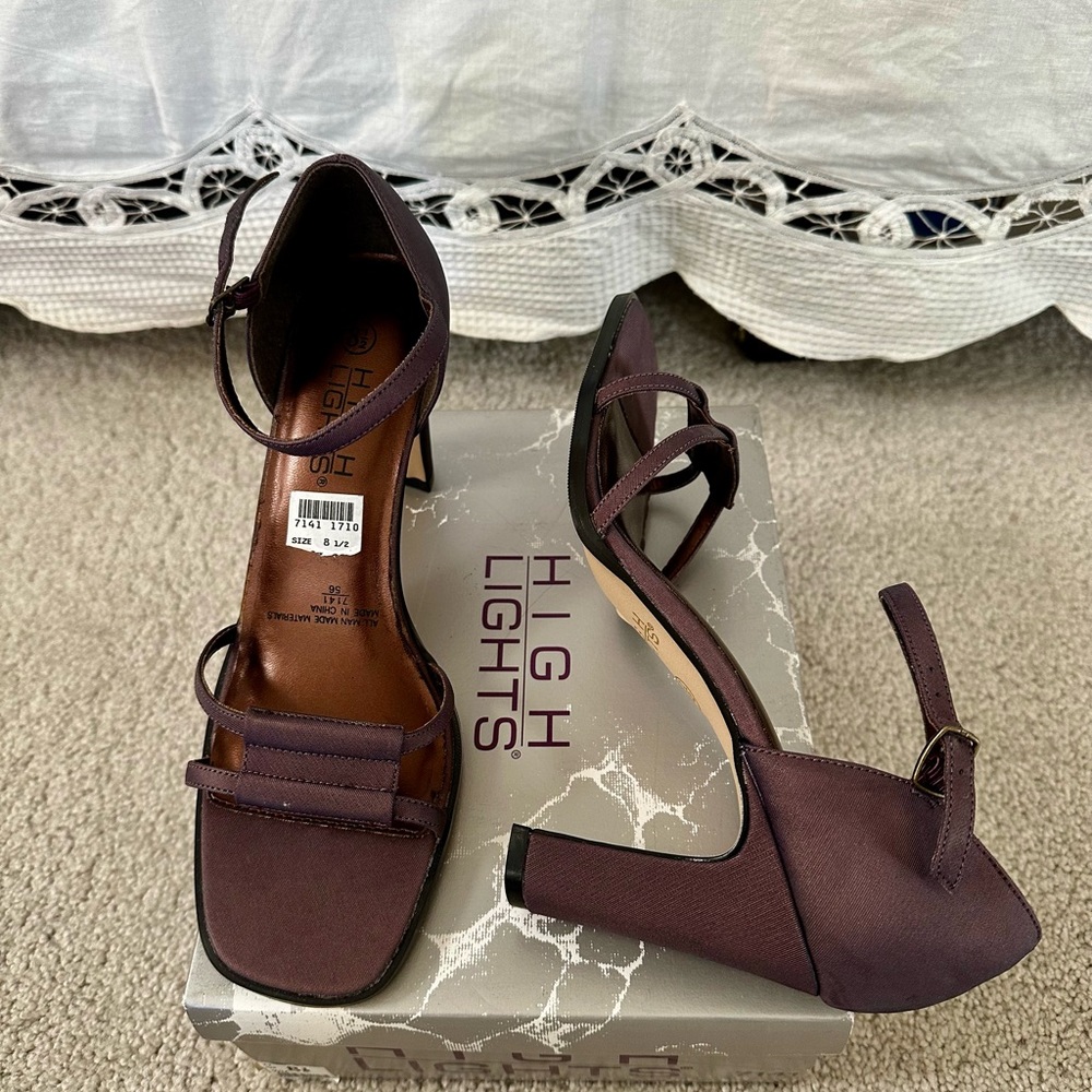 New Highlights Textile Purple Strappy Block Heeled Sandals 8.5